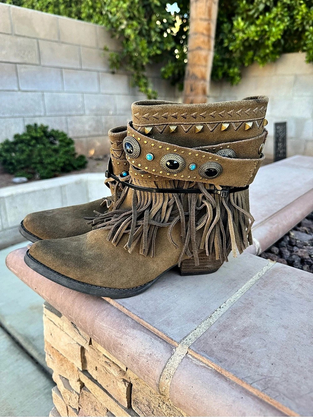 Sbicca Studded Ankle Boots Brown US 8